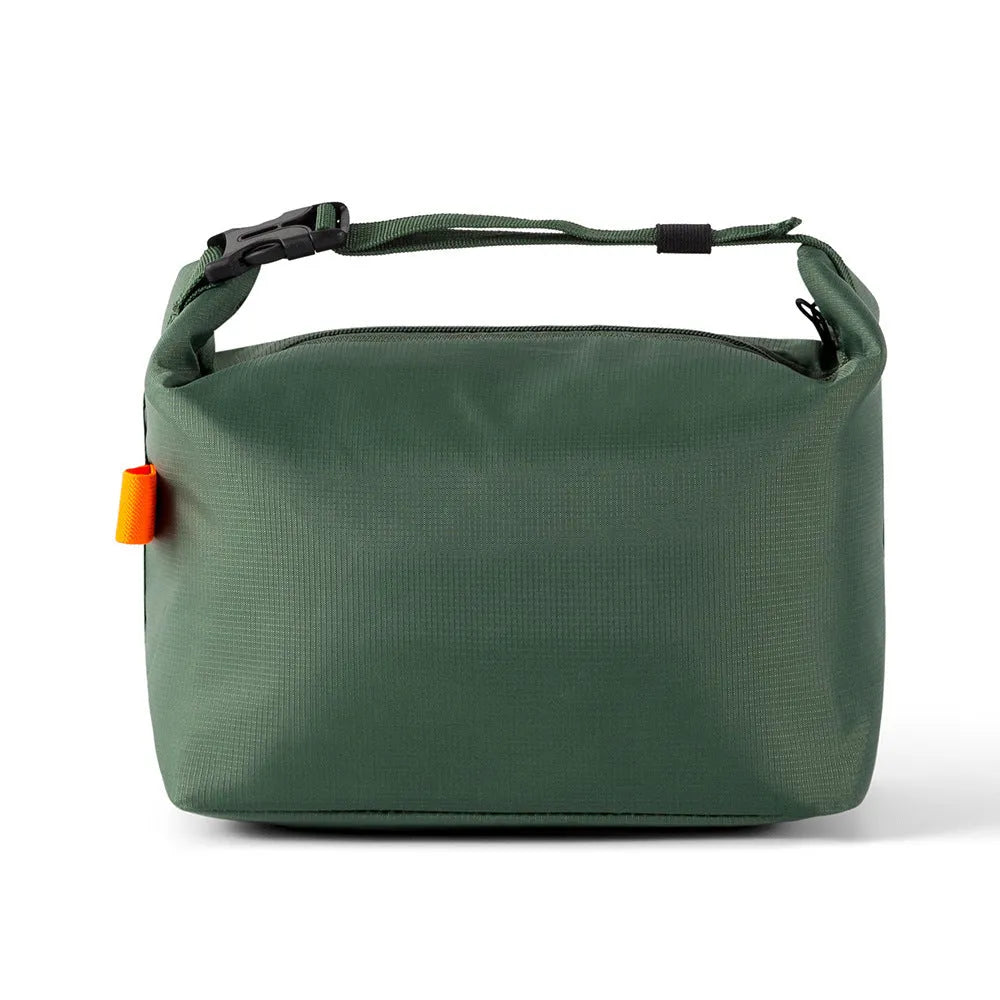 Japanese-style insulated lunch bag in Oxford cloth, shown in grey, black, yellow, and army green colours.