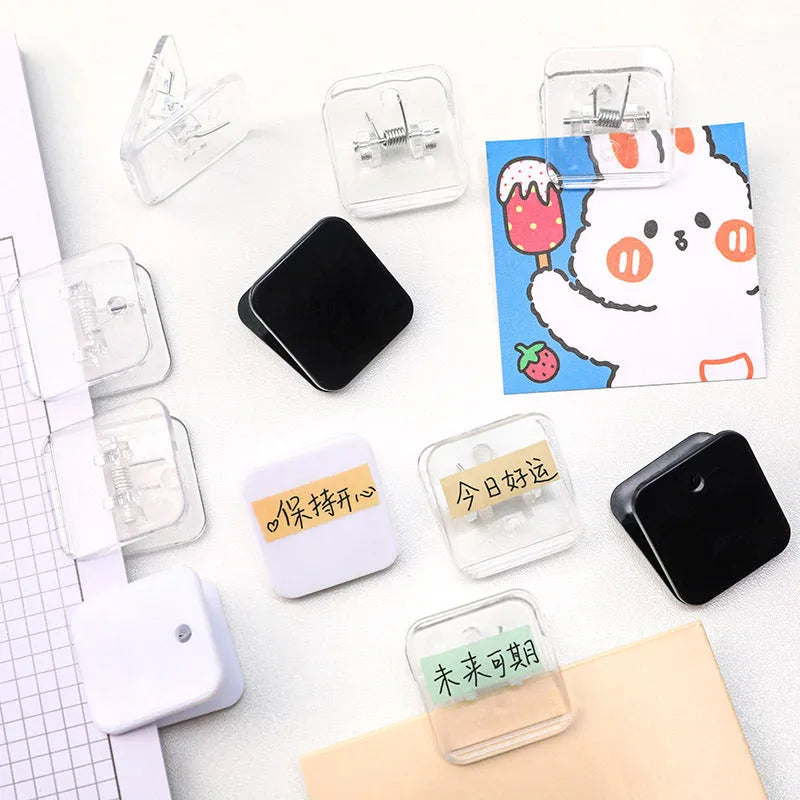 Square plastic photo note holder for polaroids and index cards in white, black, or transparent