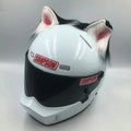 Set of black and white ABS wolf ears and matching tail for clipping onto a motorcycle helmet