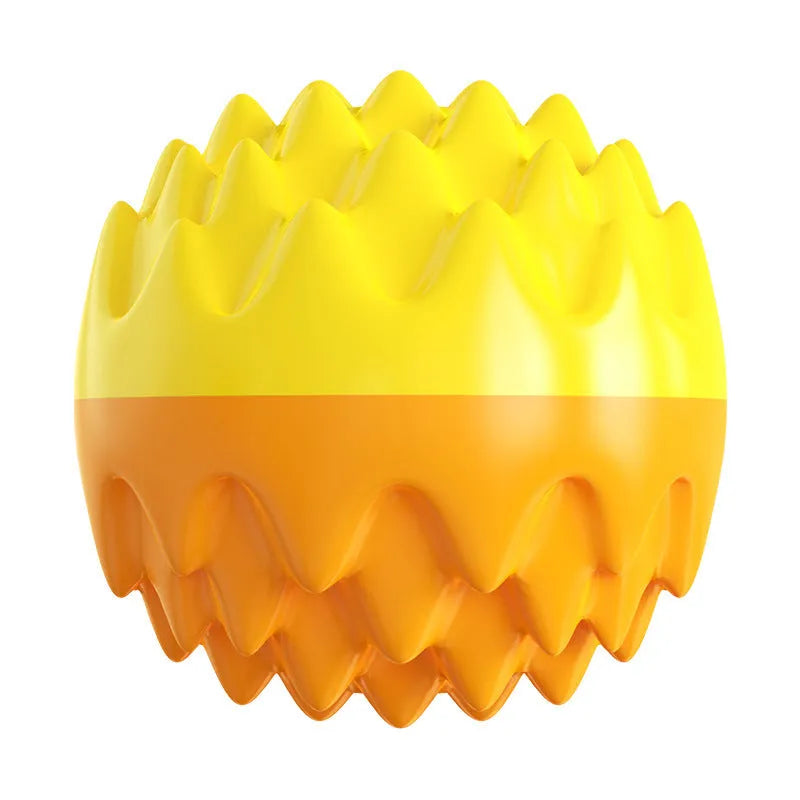 Blue or orange durable rubber squeaky dog ball with spiky texture for teeth cleaning and floating fetch play
