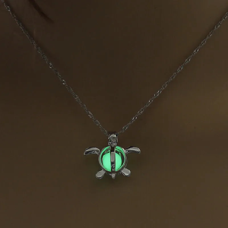 Fashion moon pendant necklace with glowing fluorite stone on bamboo chain, alloy and copper, sky blue colour