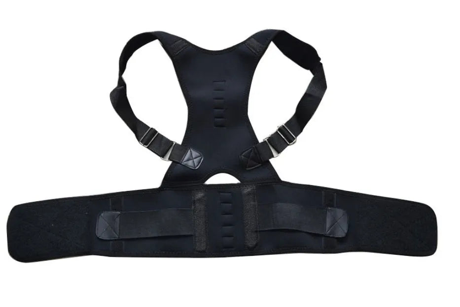 Adjustable magnet posture corrector belt in beige with corset back design on neutral background