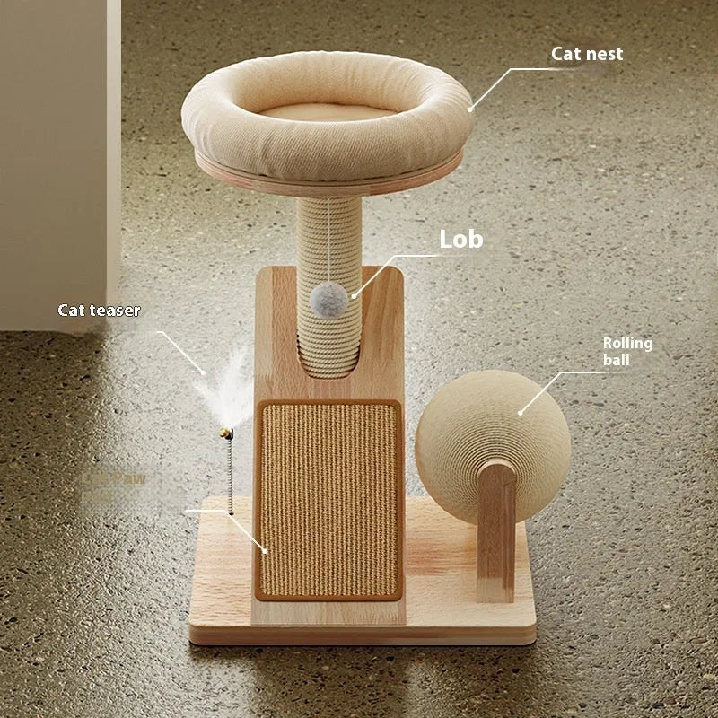 Small natural jute sisal cat climbing frame with scratching surface in cute style