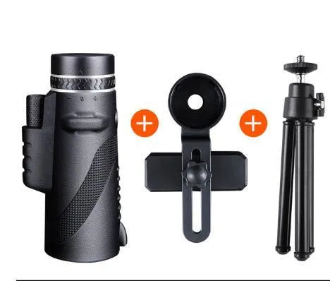 Black 40x60 monocular telescope with 144mm length, shown for birdwatching and outdoor use.