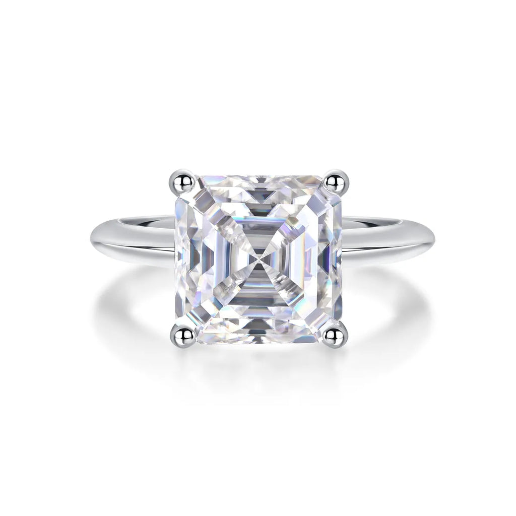 Heart-shaped moissanite wedding ring set in S925 silver with platinum plating, square 10*10 mm stone, gift box packaging