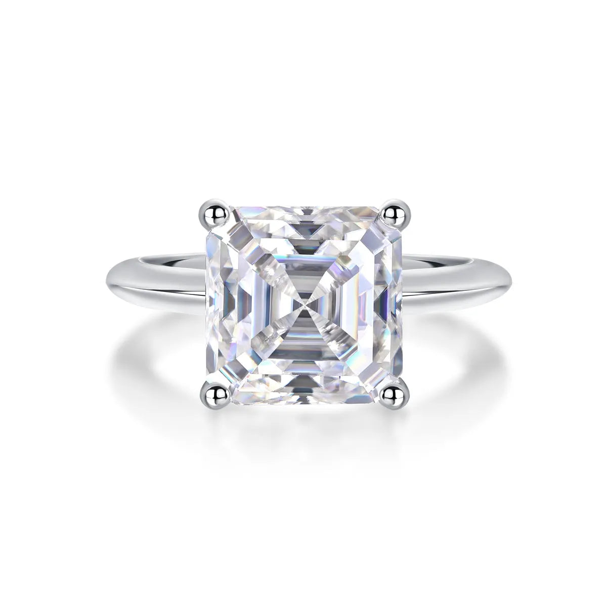 Heart-shaped moissanite wedding ring set in S925 silver with platinum plating, square 10*10 mm stone, gift box packaging