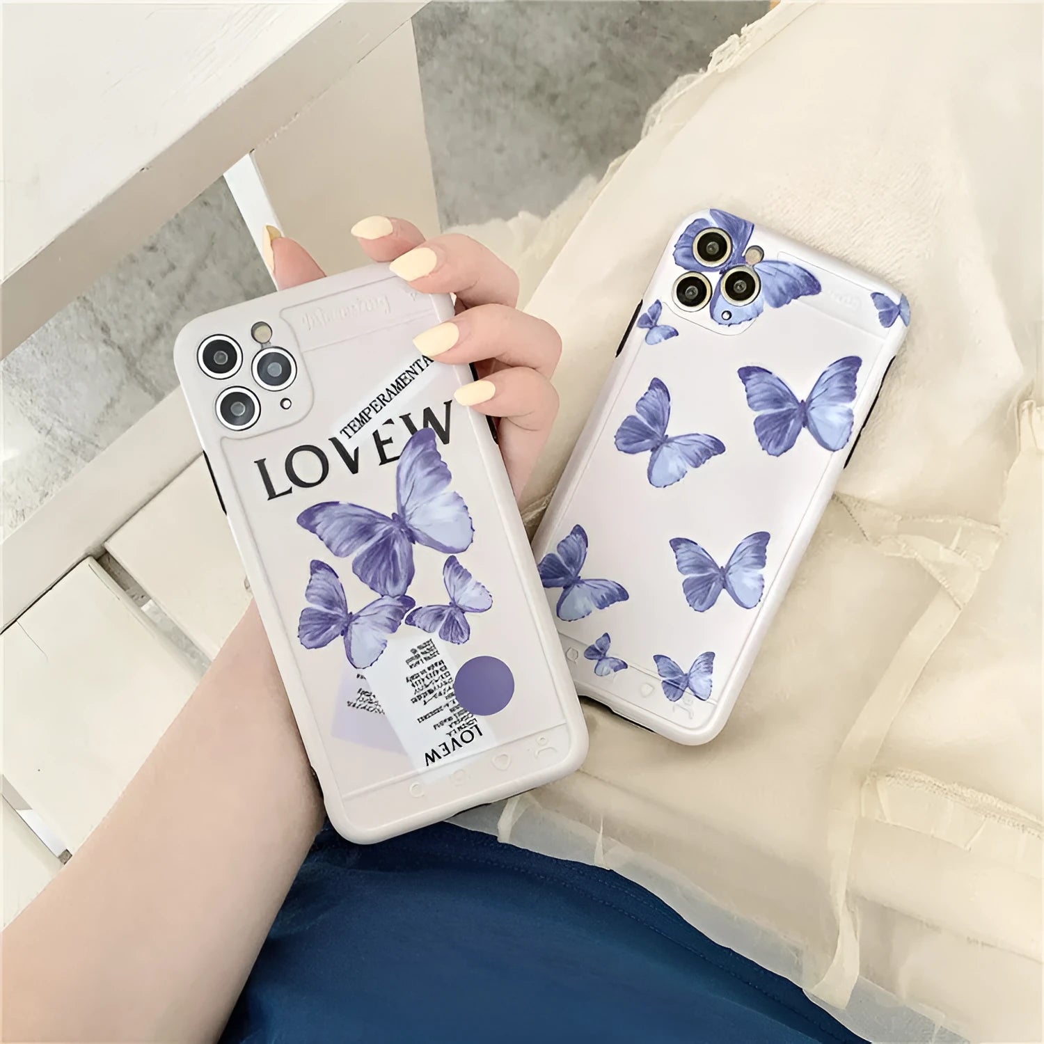Purple butterfly phone case cover in IMD soft shell material for iPhone