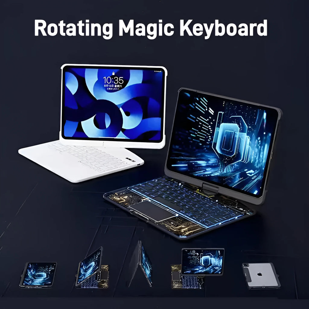 360 swivel transparent keyboard case for iPad with trackpad and telescopic pen slot