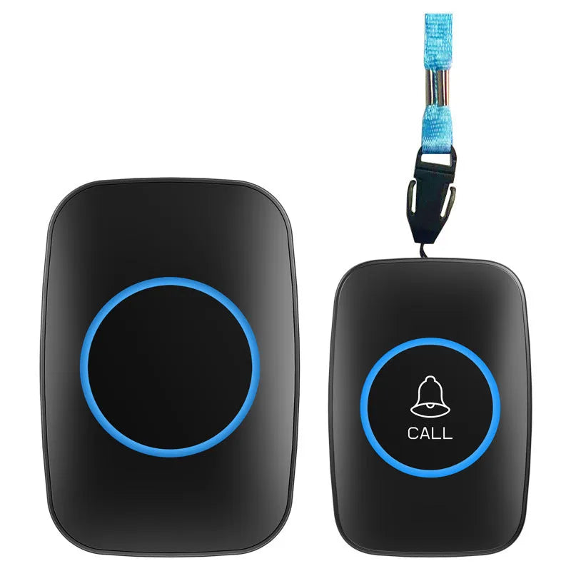 Elderly emergency beeper patient bell device in black, AC powered with 300-metre range pager