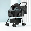 Black metal folding pet cart with removable pet car component