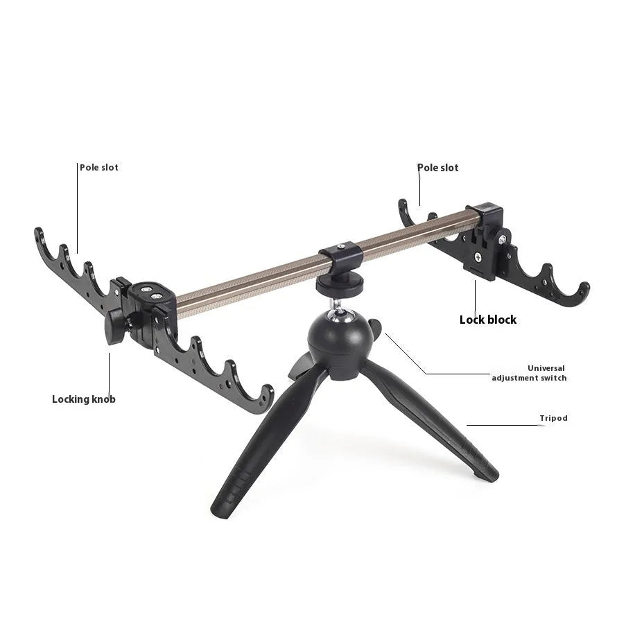 Aluminium alloy ice fishing rod holder bracket on a frozen lake.