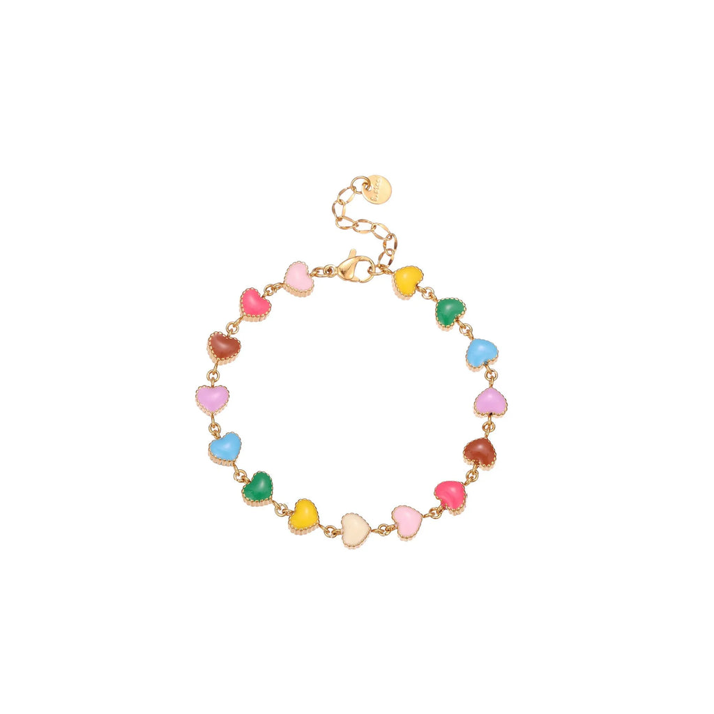 Gold or steel women's bracelet with colourful oil necklace and love heart pendant