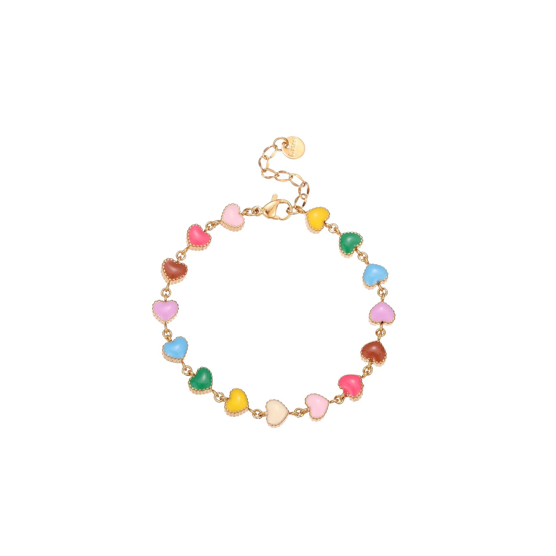 Gold or steel women's bracelet with colourful oil necklace and love heart pendant