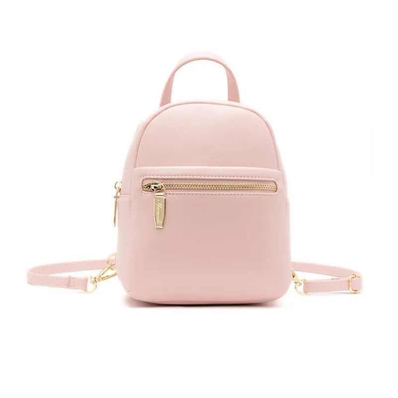 Soft PU mini backpack in street trend style with multiple internal compartments including mobile phone pocket