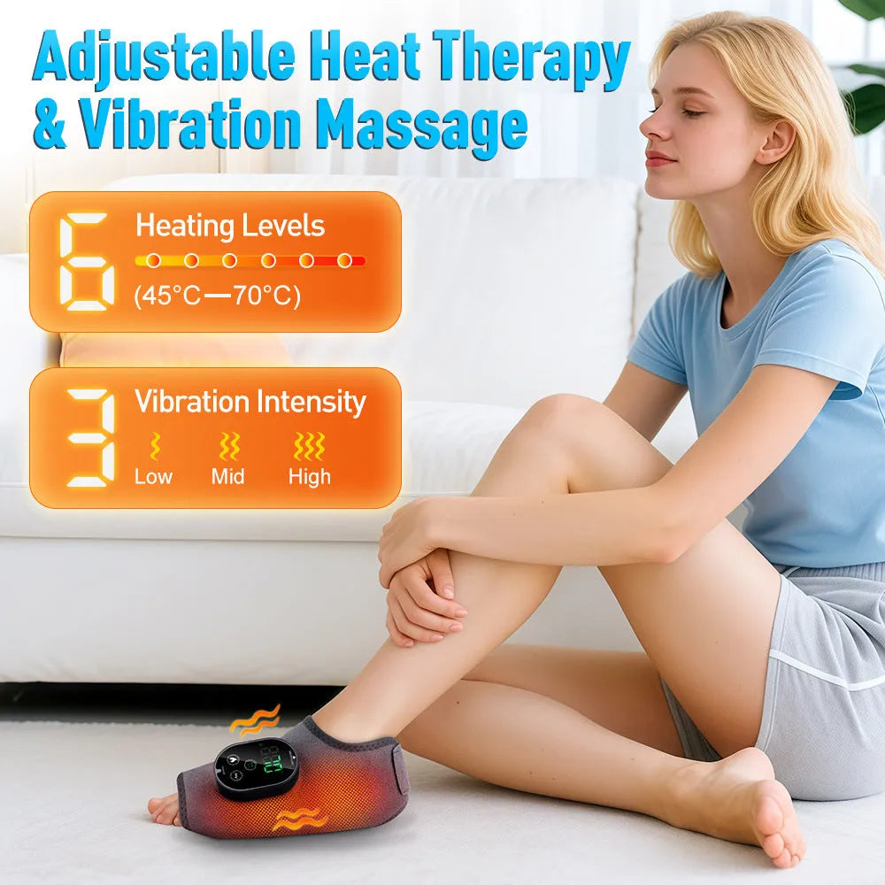 Portable foot massage device with neoprene wrap, heating and vibration, black colour, 46 x 32 cm size