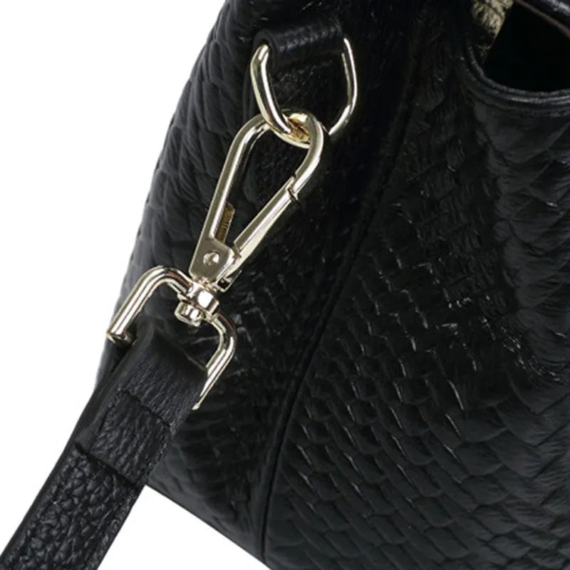 Genuine leather woven crossbody bag black first layer cowhide embossed finish horizontal square shape single shoulder strap