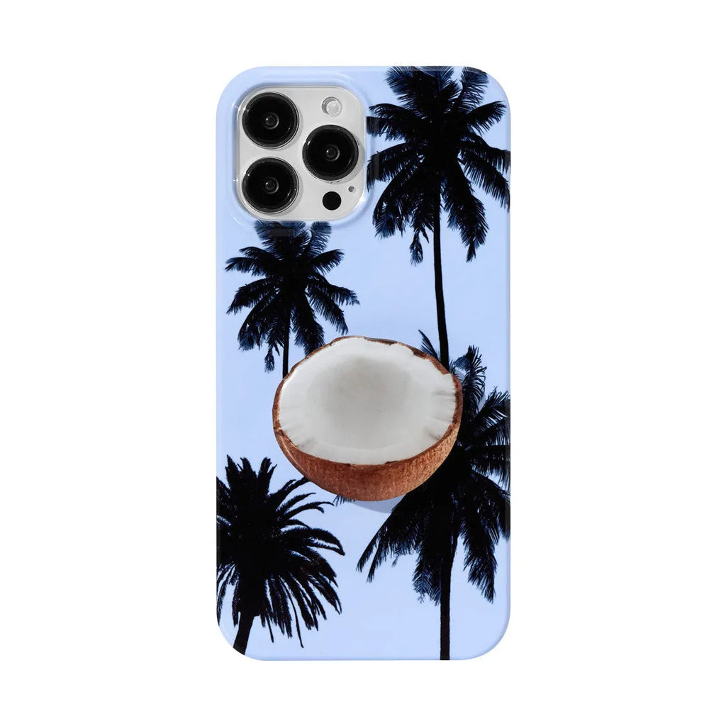 Summer coconut pattern TPU iPhone case shown on phone with bracket attachment option