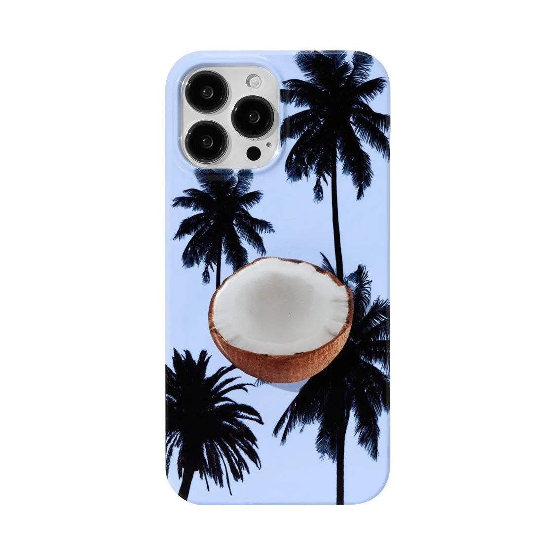 Summer coconut pattern TPU iPhone case shown on phone with bracket attachment option