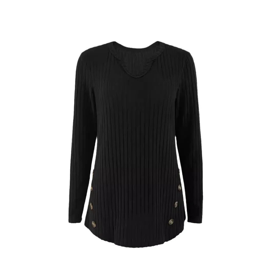 Simple grey green casual knitted button sweater pullover laid flat.