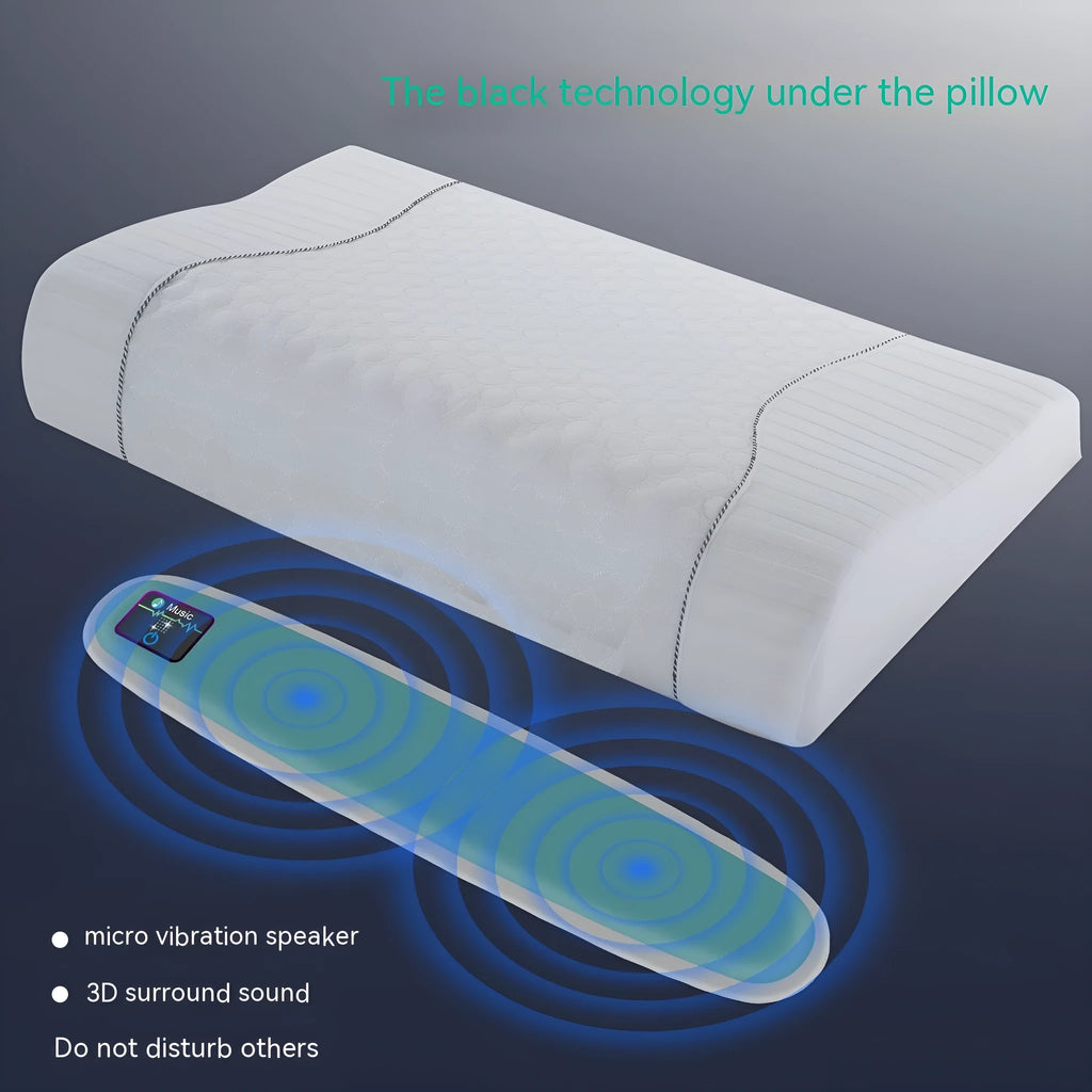 Blue bone conduction music pillow speaker with rectangular memory cotton pillow and Bluetooth 5.0
