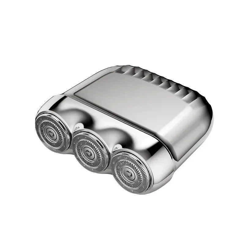 Three-head magnetic electric shaver in four colour options showing floating cutter design