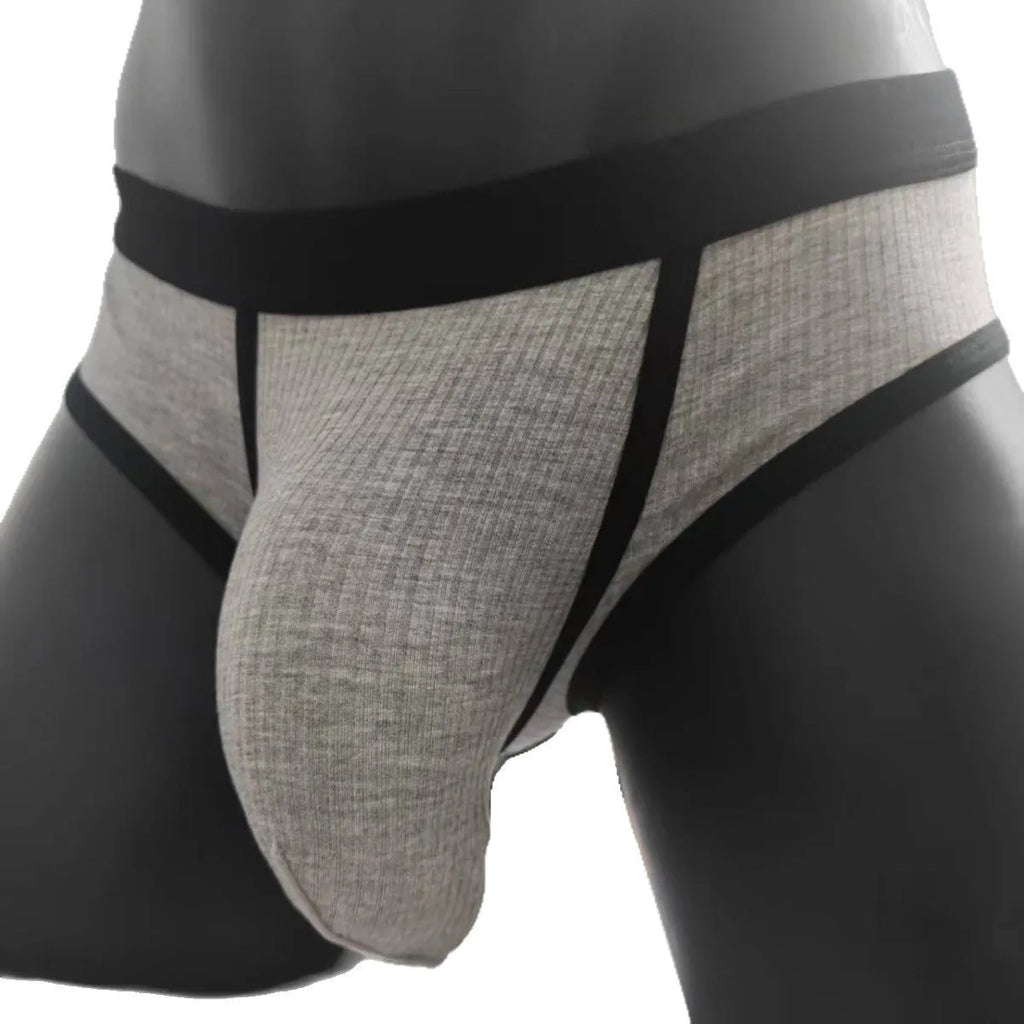 Men's solid colour viscose U-shaped bag briefs on a low waist, shown in multiple colour options.
