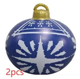 Large 60cm diameter inflatable PVC Christmas decoration ball in bright colours for outdoor use.