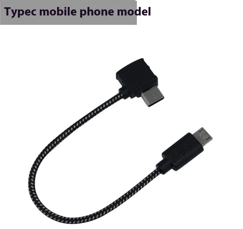 15cm Type-C data cable with metal connector and black nylon PVC exterior for remote control charging