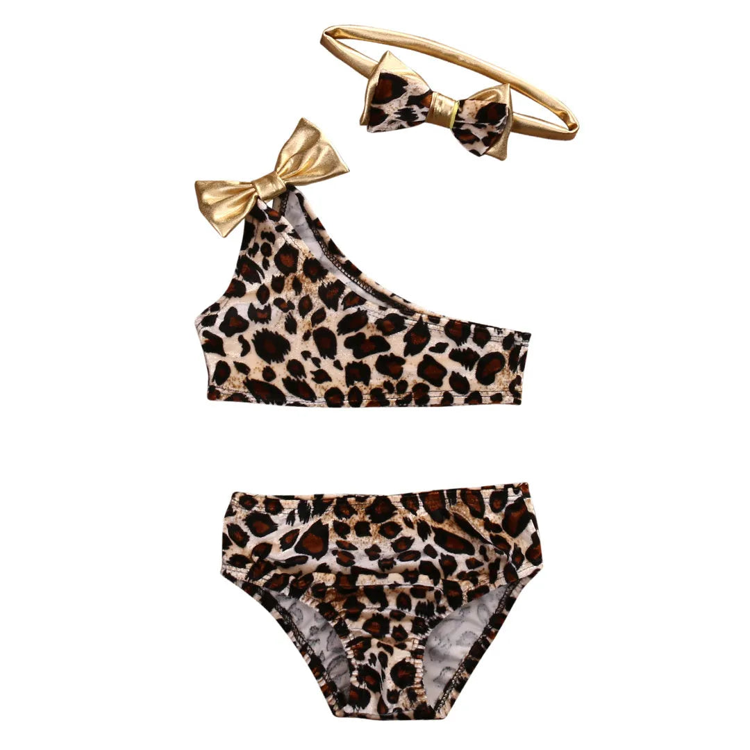 Kids baby girls leopard print one shoulder swimsuit in cotton blend, sizes 60-120