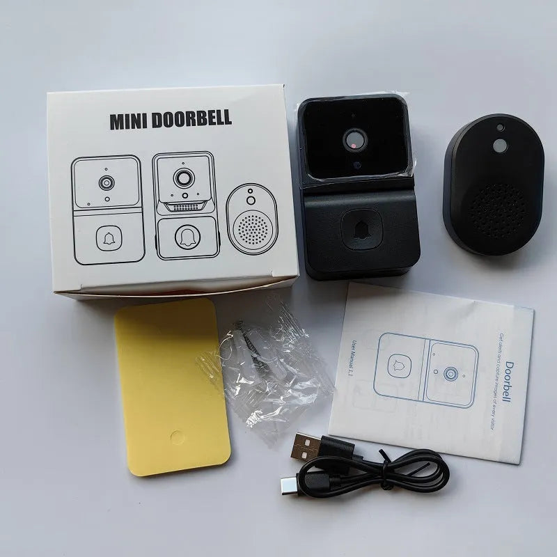 Intelligent visual doorbell surveillance camera in black with built-in lithium battery for household use