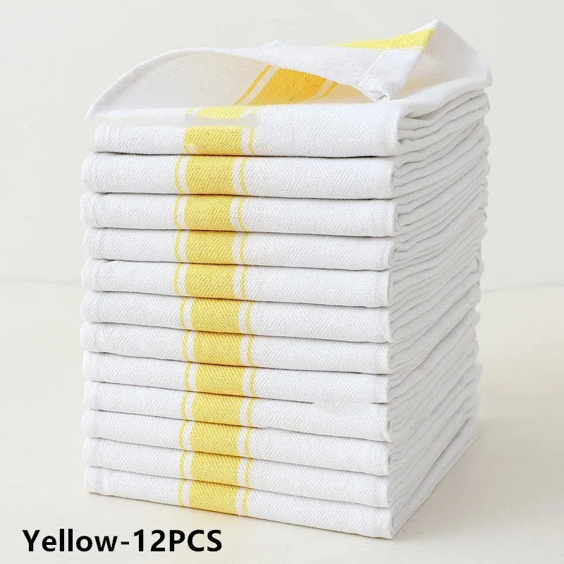 Striped polyester cotton kitchen dish towel set showing multiple colour options in 48x70cm size