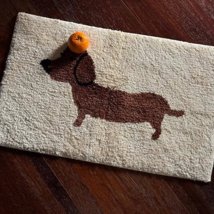 Lucky Sausage Puppy tufted woven floor mat in cream style 50x80cm home carpet