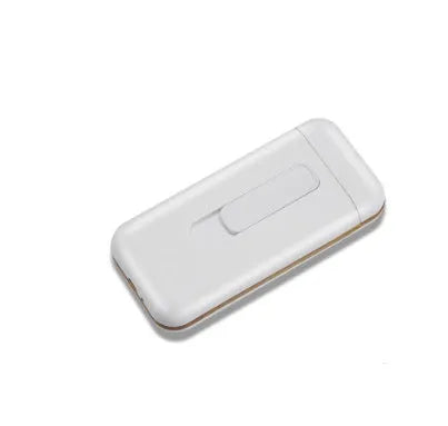 Plastic cigarette lighter in golden colour with compact body and flame, 118x55x25mm box