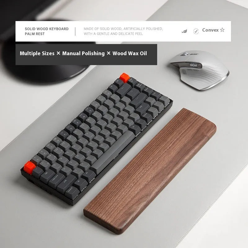 Black walnut wooden keyboard palm rest and wrist rest with straight or round edge, 440mm and smaller sizes