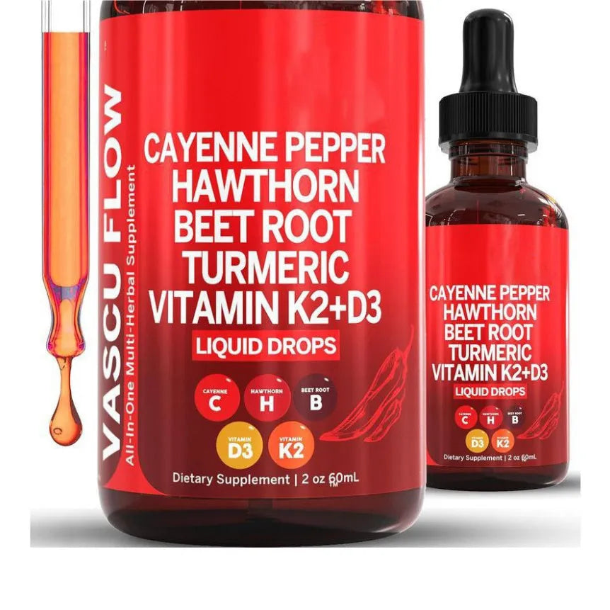 60ml glass bottle of Vitamin D3 K2 Hawthorn Fruit liquid supplement with dropper