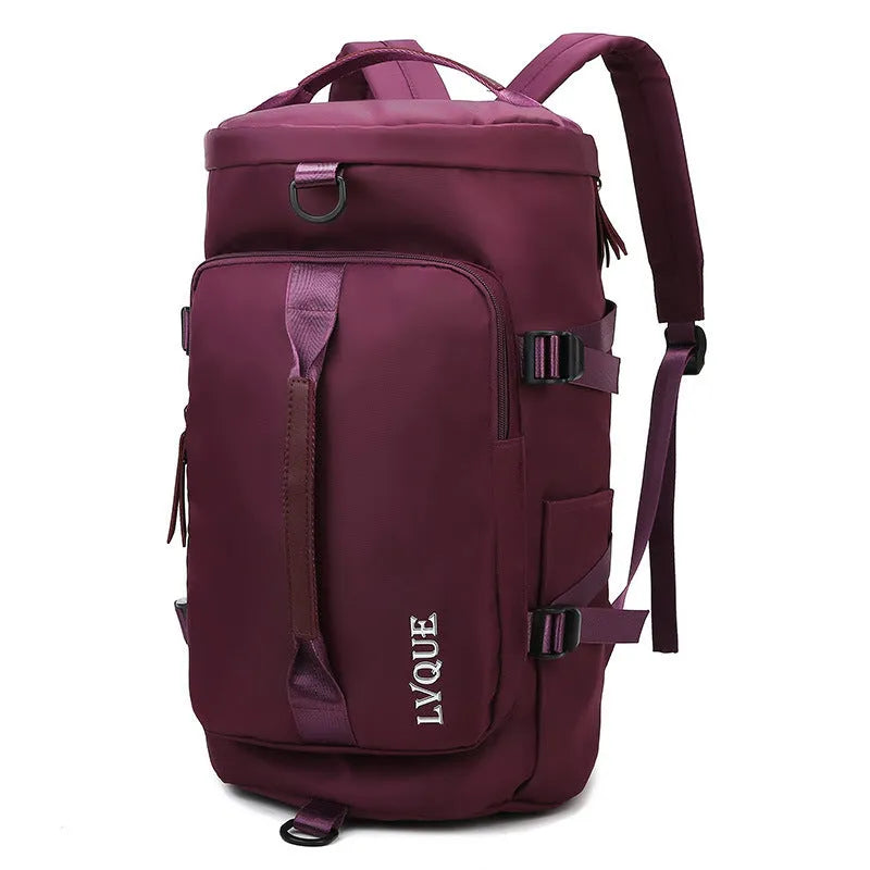 Waterproof nylon gym bag with three carrying modes and shoe compartment pockets in various colours
