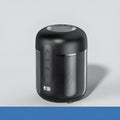 Black portable Bluetooth speaker with 30W output, 1500mAh battery, measuring 72mm by 99mm