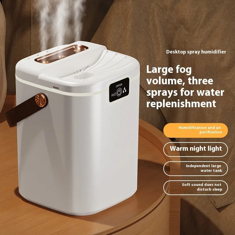 White plastic square USB humidifier with large spray volume and ambient light for bedroom