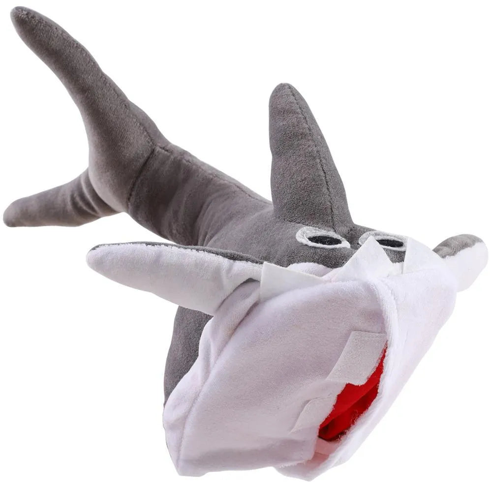 Grey pet plush toy shark doll throwing toy for dogs and cats, lightweight 105g, sizes S and M