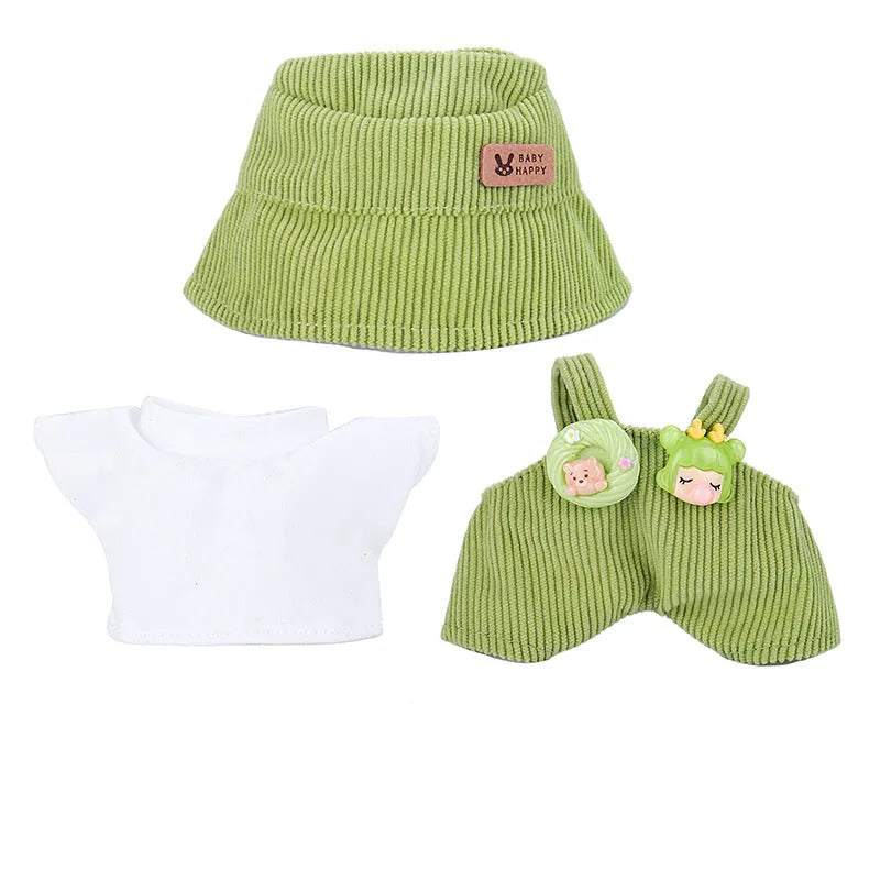 17cm doll clothes set with bucket hat, blouse, pants, and underwear in six colour options including No. 25 to No. 29 and Shoes No. 18
