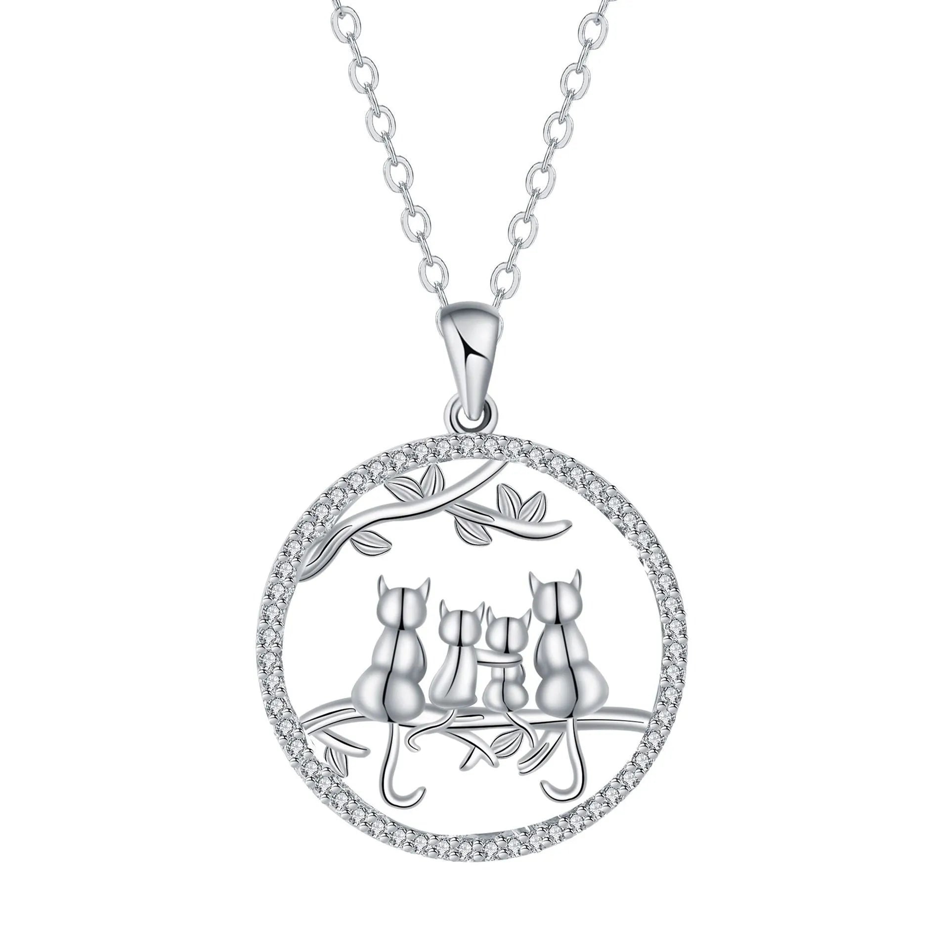 Women's copper necklace with four kitten pendants on cross chain design