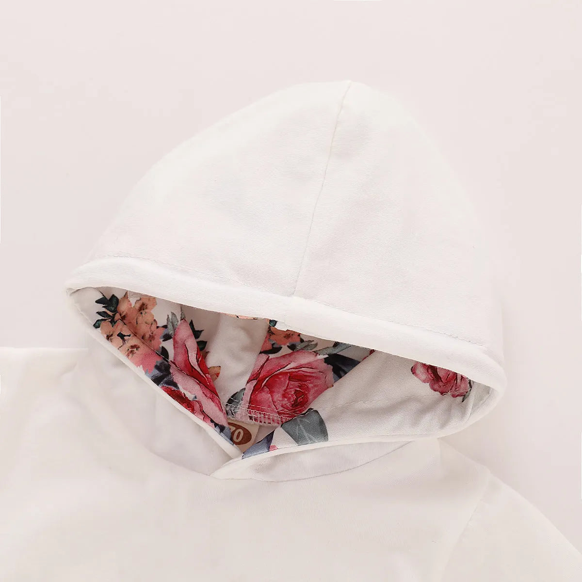 White cotton hooded tracksuit for baby girls with long sleeves and trousers