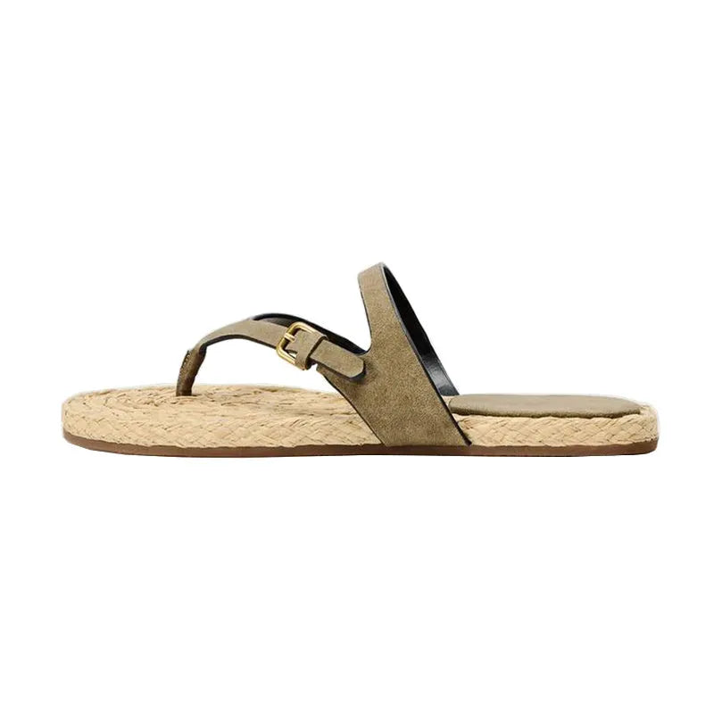 Women's woven flip-flops in light green and red with microfiber leather upper, PVC lining, and rubber sole, 2cm heel