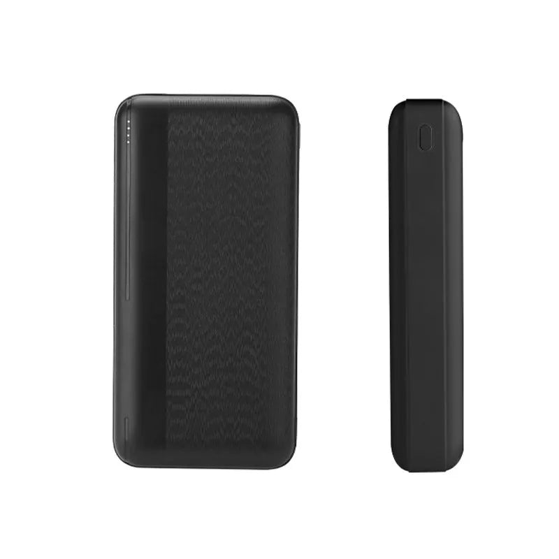 Ultra-thin plastic power bank with light display screen in black, 138 x 68 x 28mm