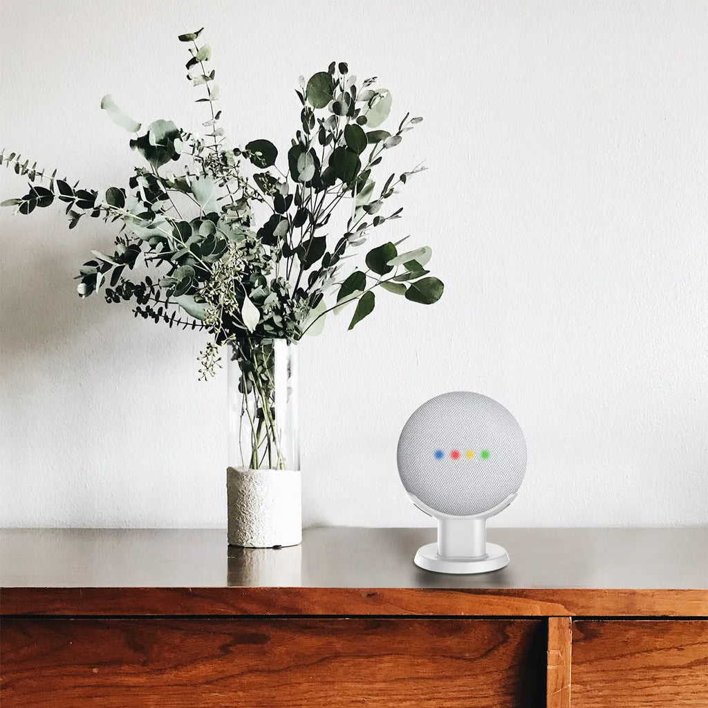 Black and white plastic table holder stands for Google Home Mini voice assistant