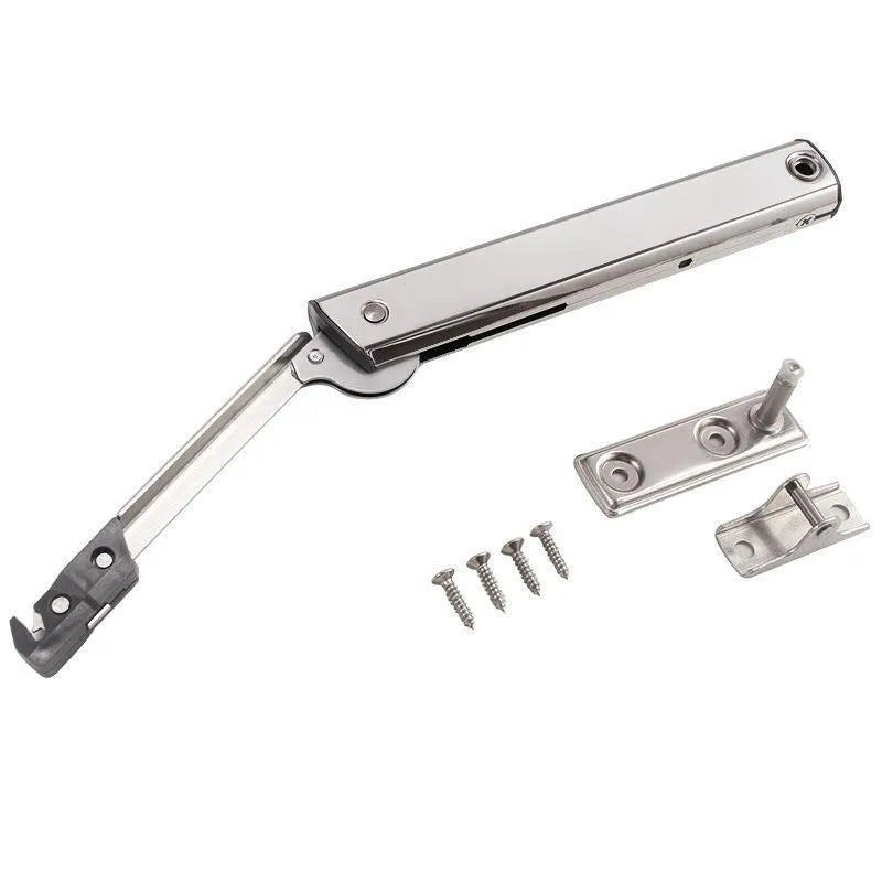 Cold rolled steel cabinet support rod with flap-up door mechanism and casual stop function.