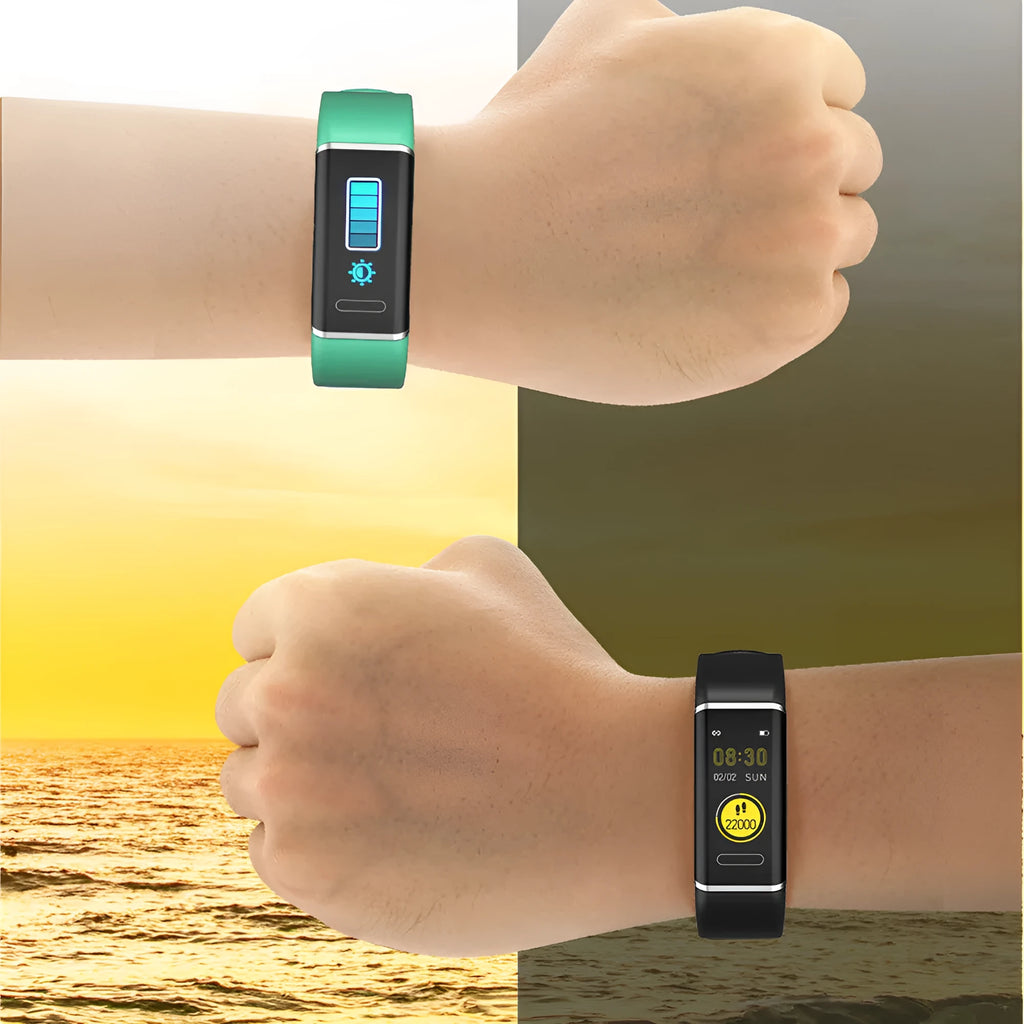 CT6 Smart Motion Meter Step Color Screen Bracelet in Black on wrist showing heart rate display