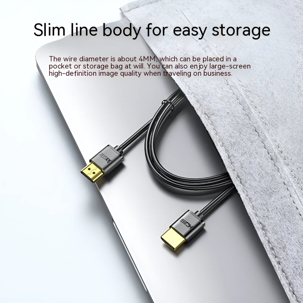 HDMI computer video cable with gold-plated connectors and flexible thin design in hairline finish