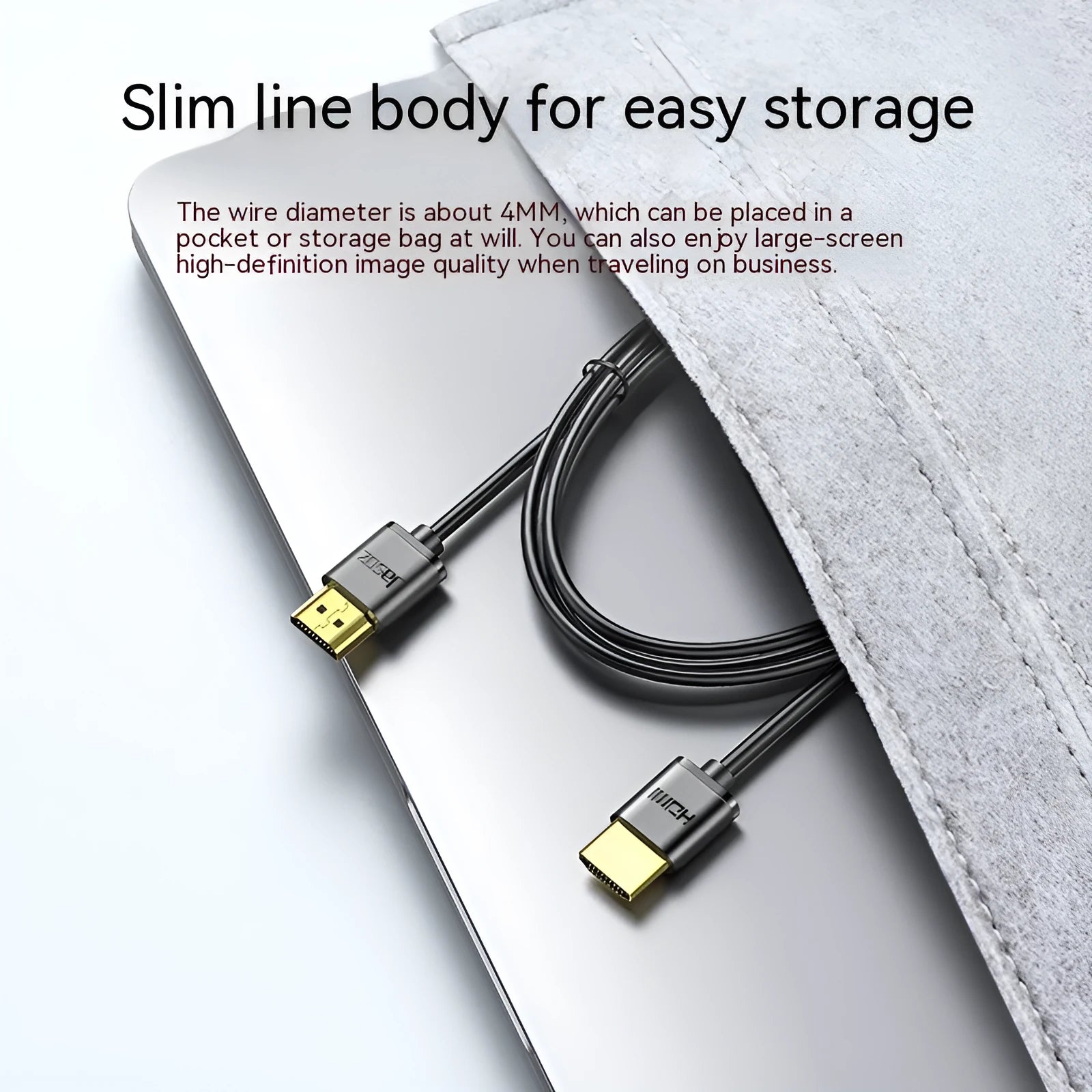 HDMI computer video cable with gold-plated connectors and flexible thin design in hairline finish