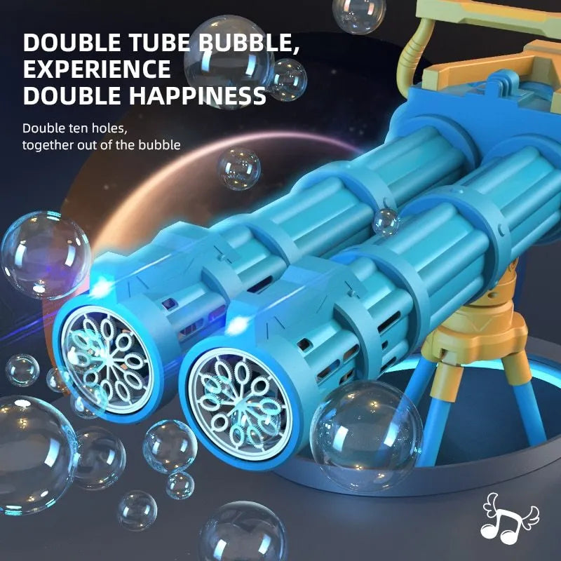 Super big double-tube bubble gun machine with colourful lights and bubble solution for children outdoor party